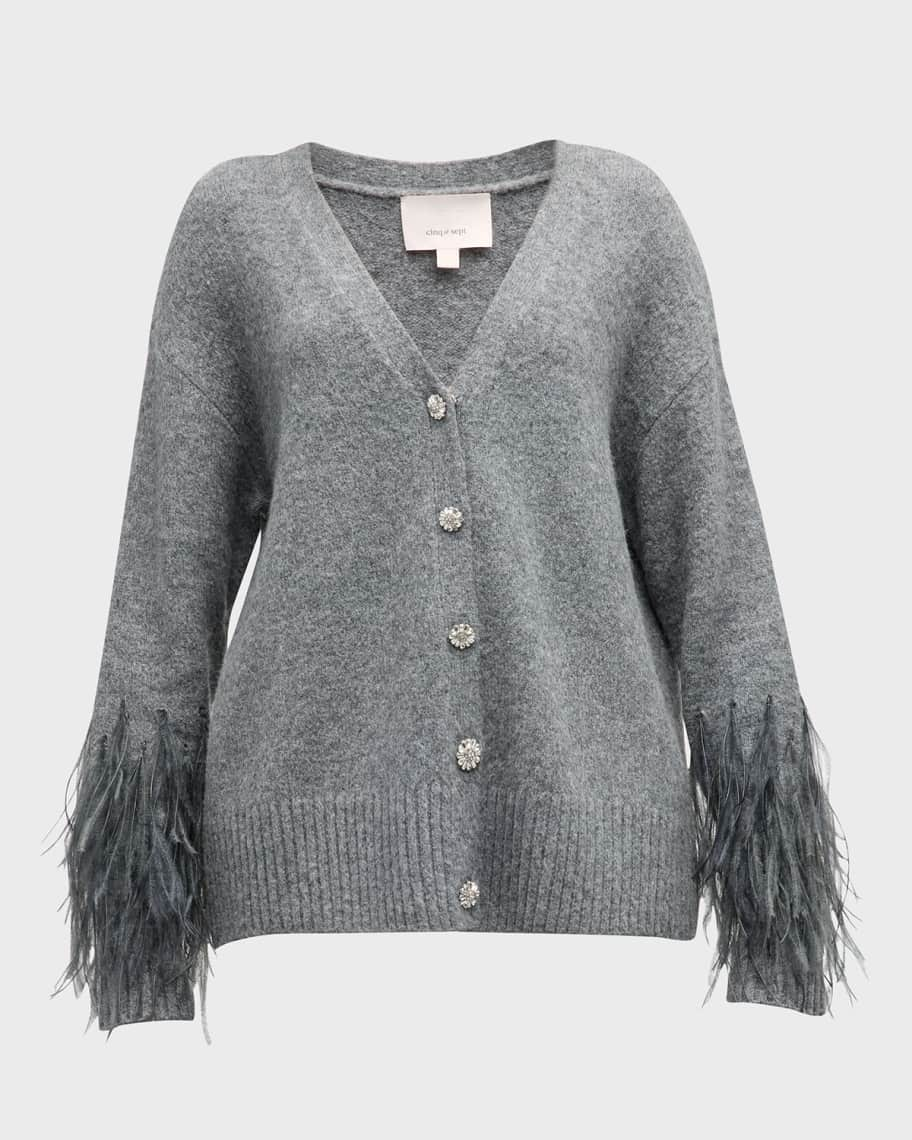 Cinq a Sept Briana Feather-Cuff Knit Cardigan | Neiman Marcus