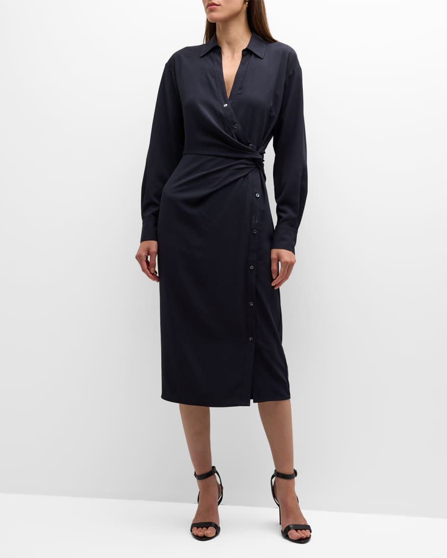 Veronica Beard Wright Button-Front Midi Wrap Dress | Neiman Marcus