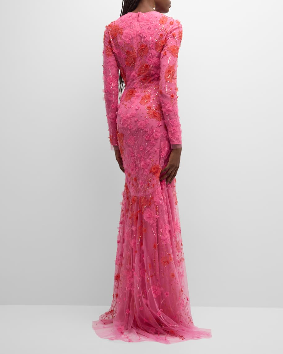 Image 3 of 6: Embroidered Floral Evening Gown