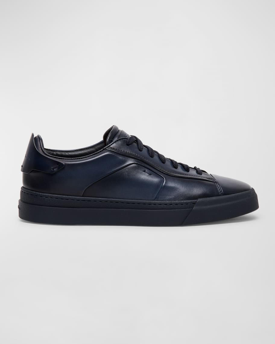 Santoni Beige Calf Leather Bos Taurus Low Top Sneakers