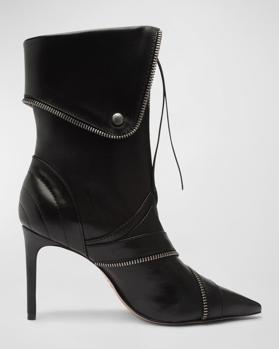 Schutz Arla Leather Zipper Stiletto Ankle Boots | Neiman Marcus