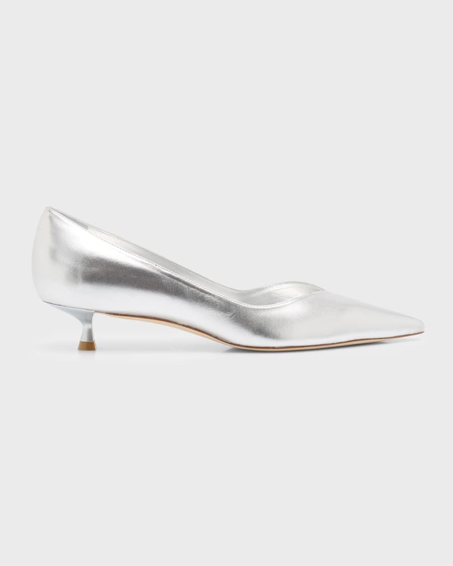 Stuart Weitzman Eva Metallic Kitten Heel Pumps Neiman Marcus