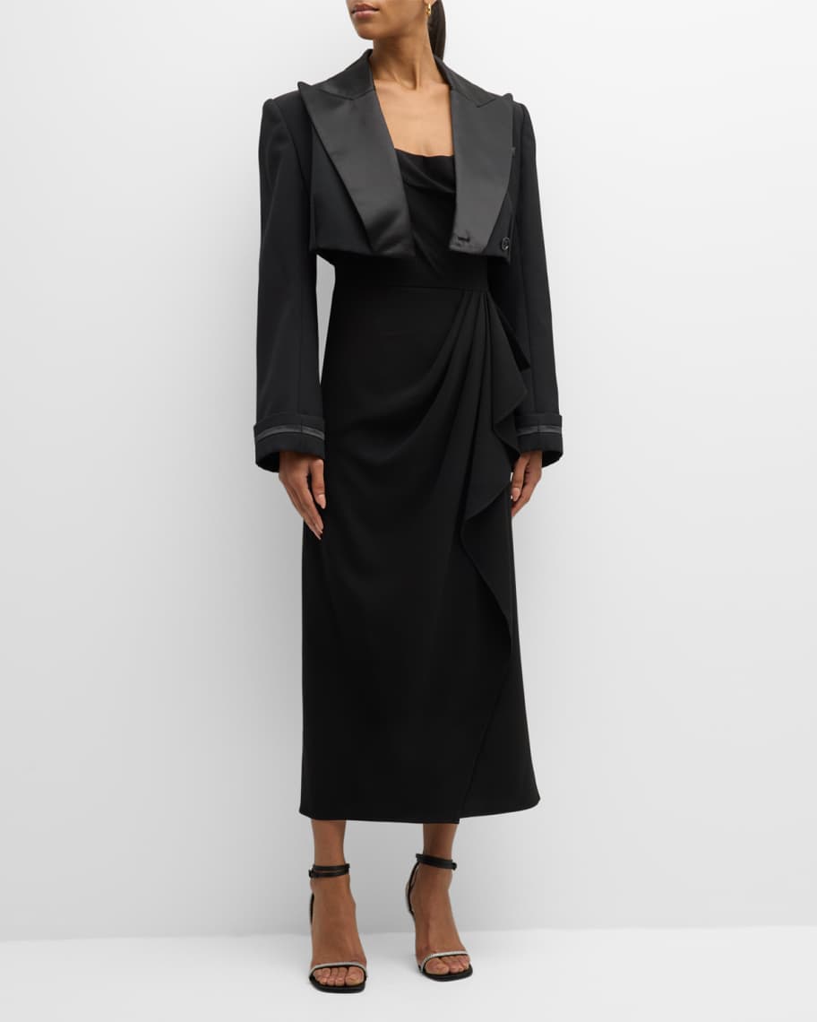 SIMKHAI Keelan Strapless Draped A-Line Midi Dress | Neiman Marcus