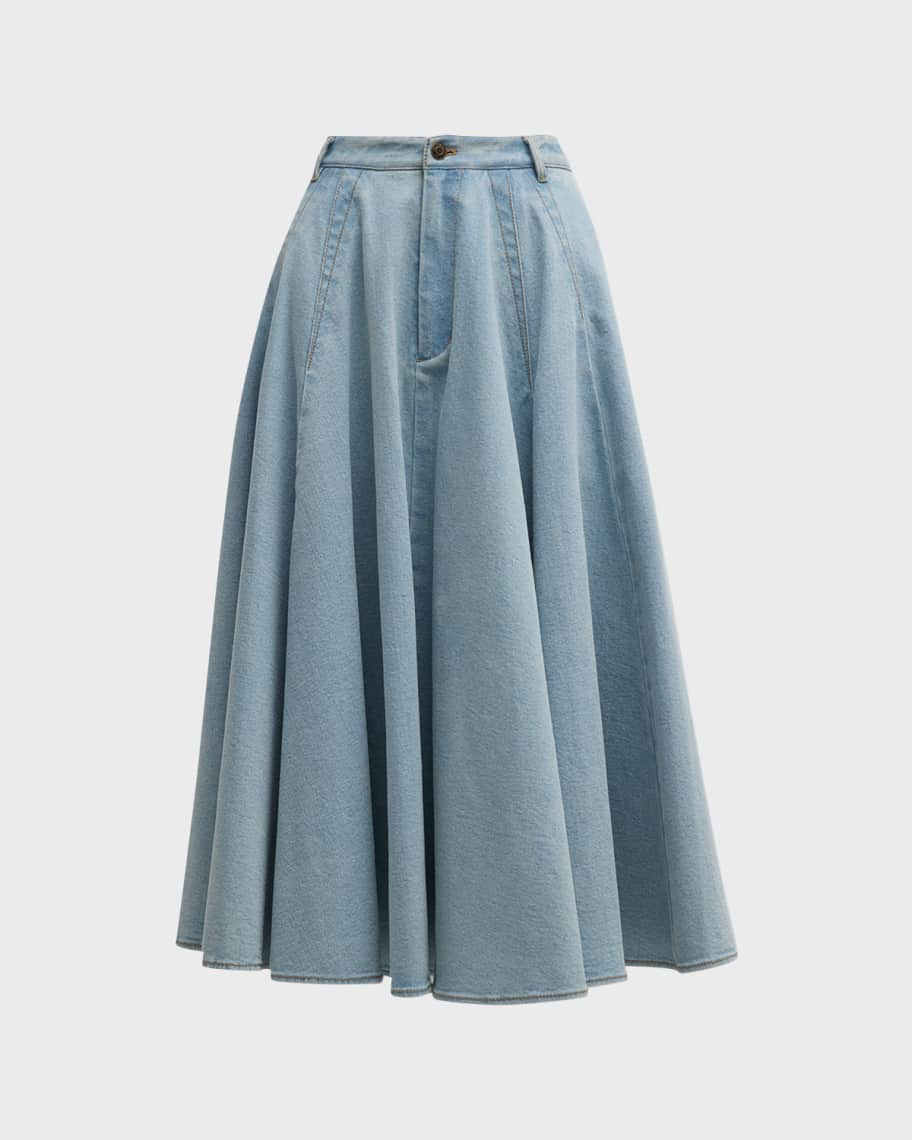 Image 2 of 6: Circle-Cut Denim Midi Skirt