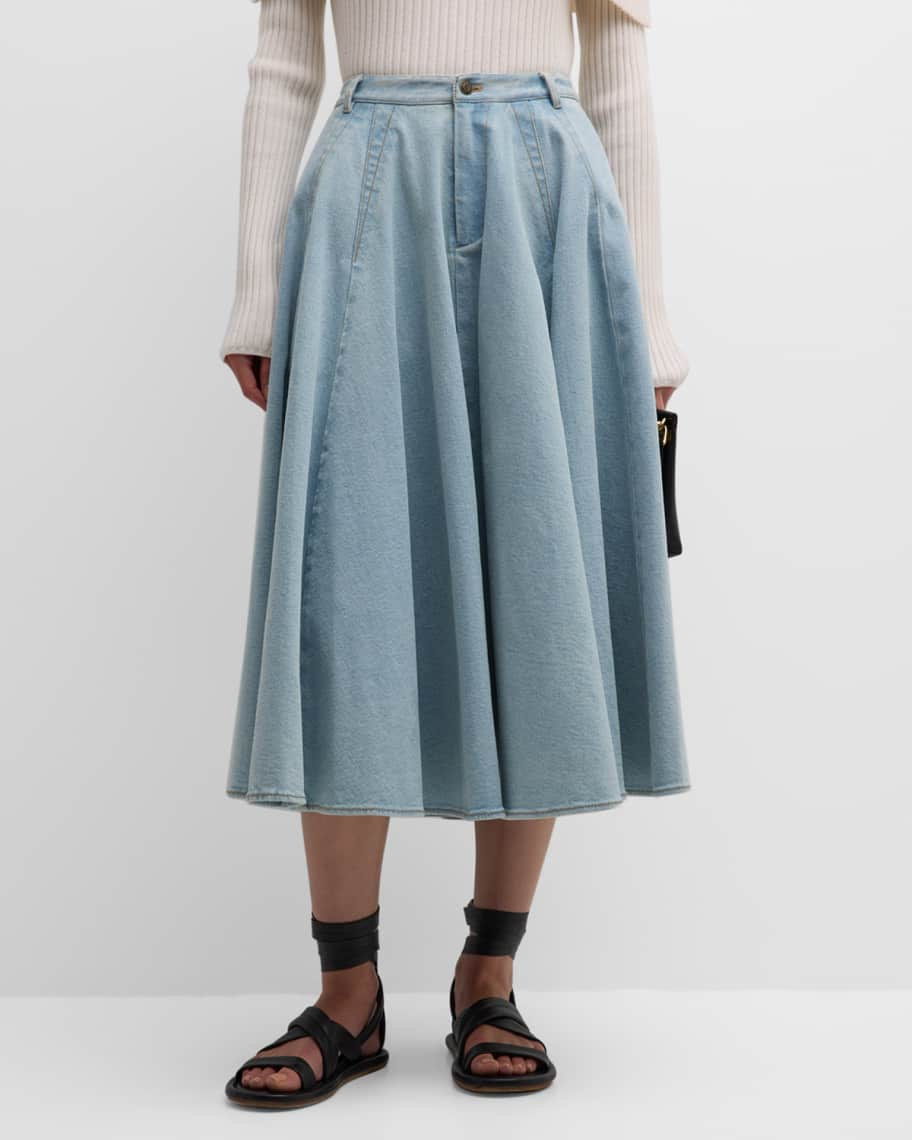 Jason Wu Circle-Cut Denim Midi Skirt | Neiman Marcus