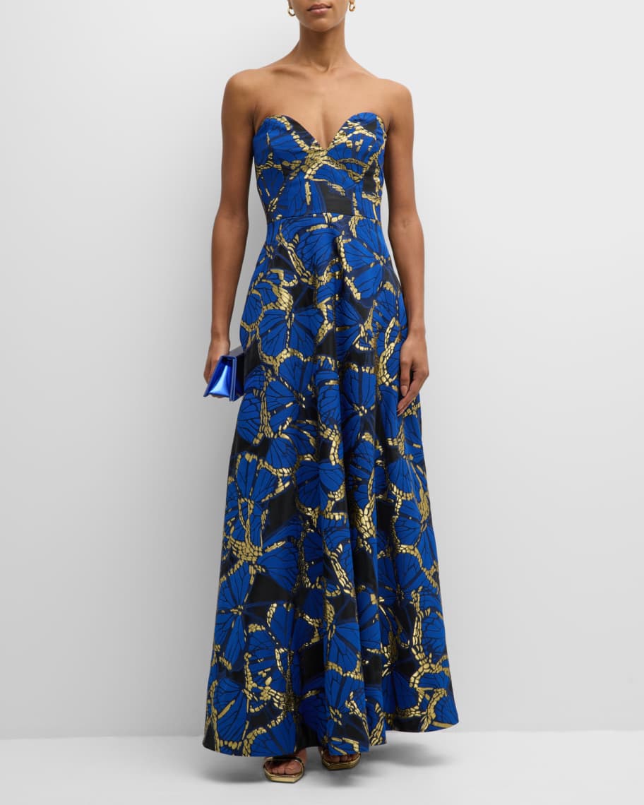 Milly Roxy Strapless A-Line Metallic Jacquard Gown | Neiman Marcus
