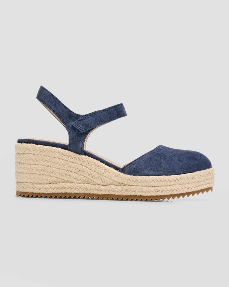 Image 1 of 5: Suede Ankle-Strap Wedge Espadrilles