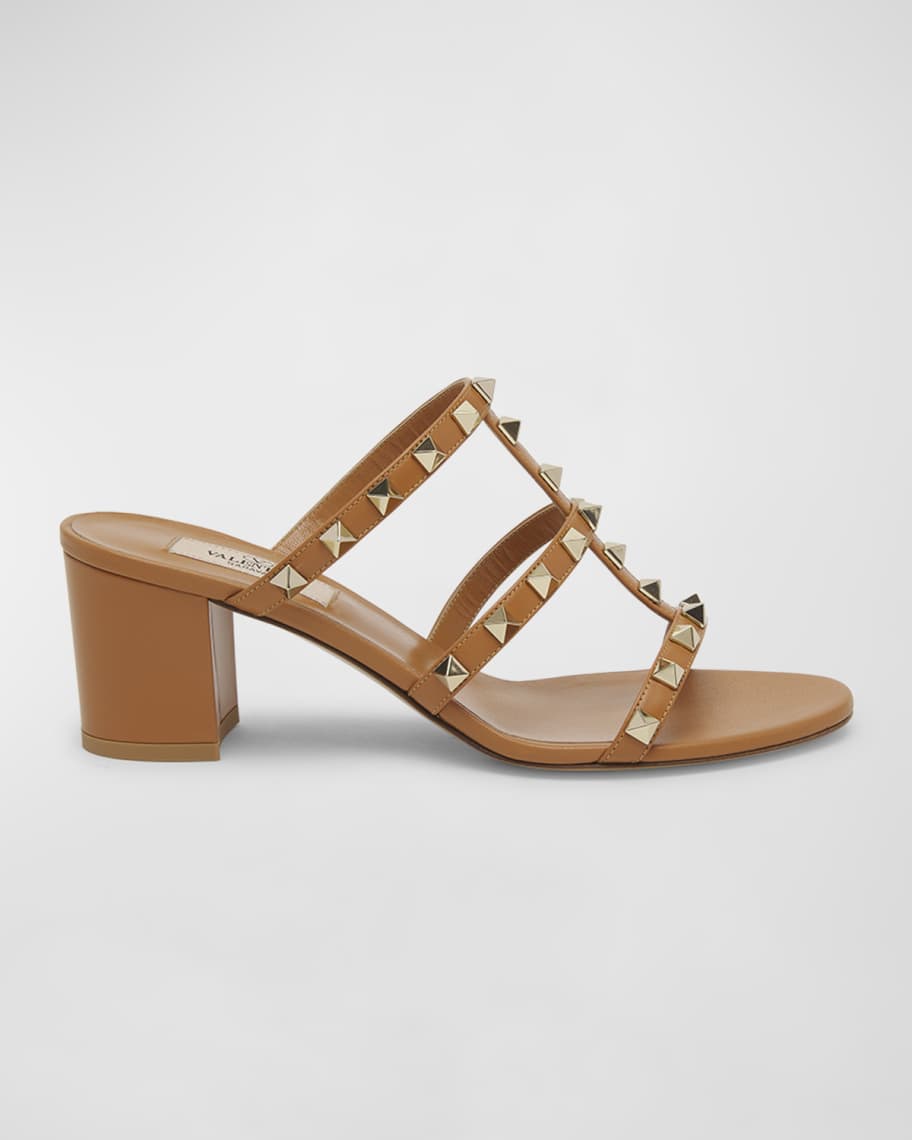 Valentino Garavani Rockstud Caged Block-Heel Slide Sandals | Neiman Marcus