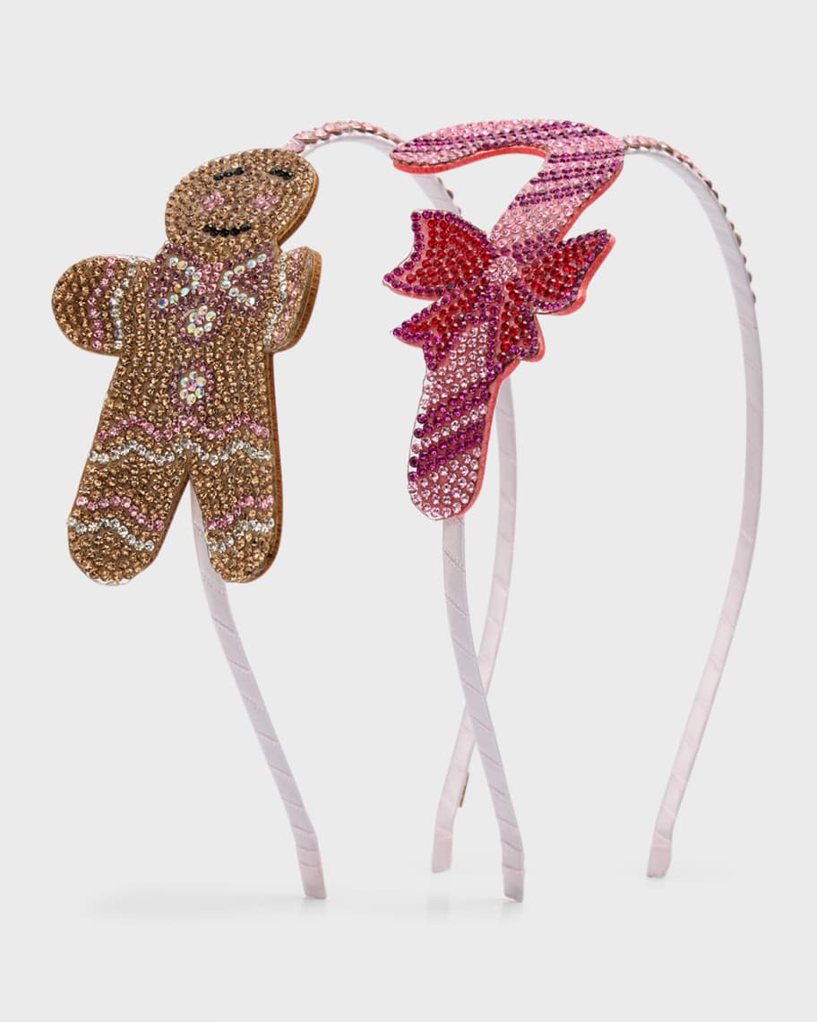Image 1 of 1: Girl's Candy Cane & Gingerbread Embellished Headband Set