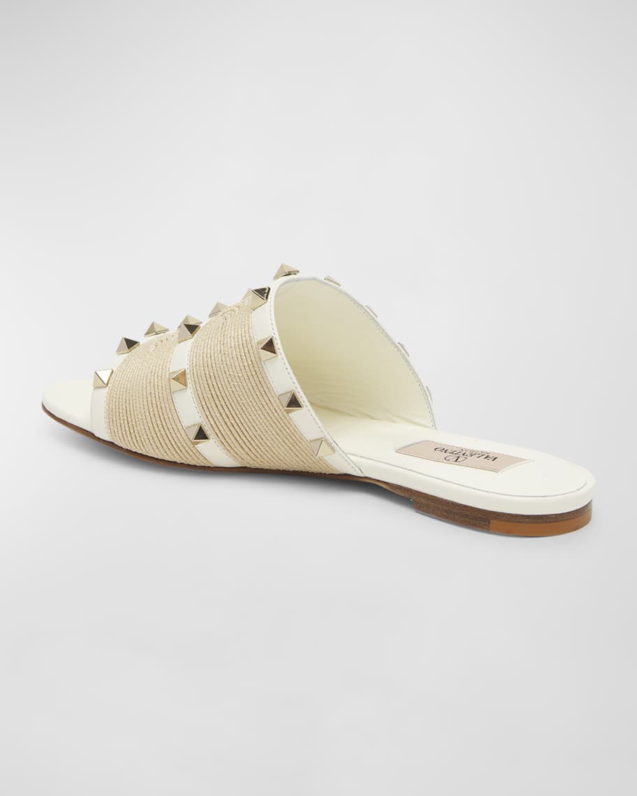 Image 3 of 6: Rockstud Raffia Flat Slide Sandals