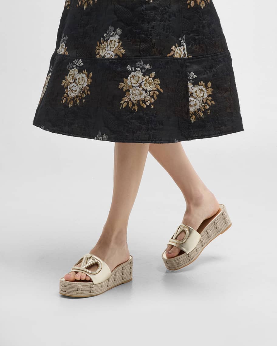 Image 2 of 6: VLogo Cutout Metallic Leather Slide Sandals