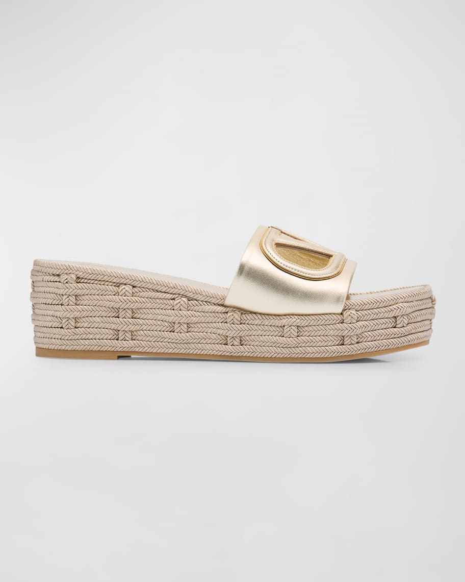 Valentino Garavani VLogo Cutout Metallic Leather Slide