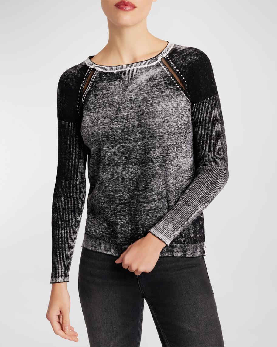 Pullover Blanc Noir Manches Longues Mesh Mix - Taille M, Gris, Neuf Avec étiquettes