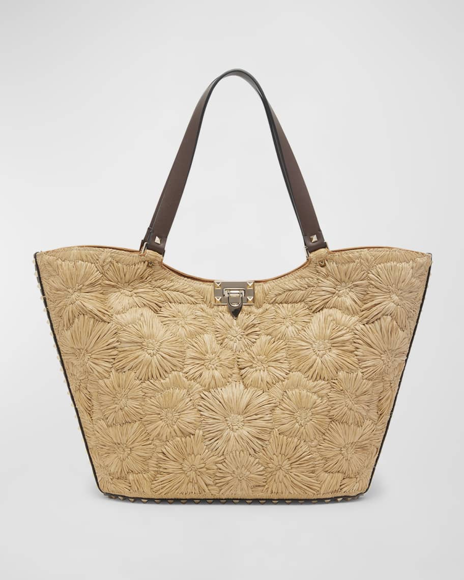 VALENTINO GARAVANI Linen Beige/Brown Oversized Flower Shoulder Bag