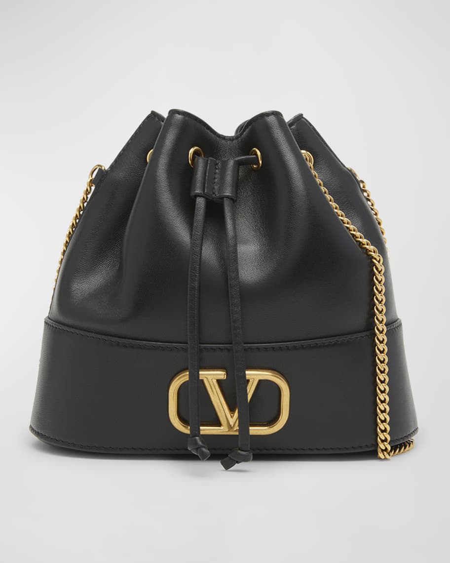 Valentino Garavani VLOGO Drawstring Leather Chain Bucket Bag