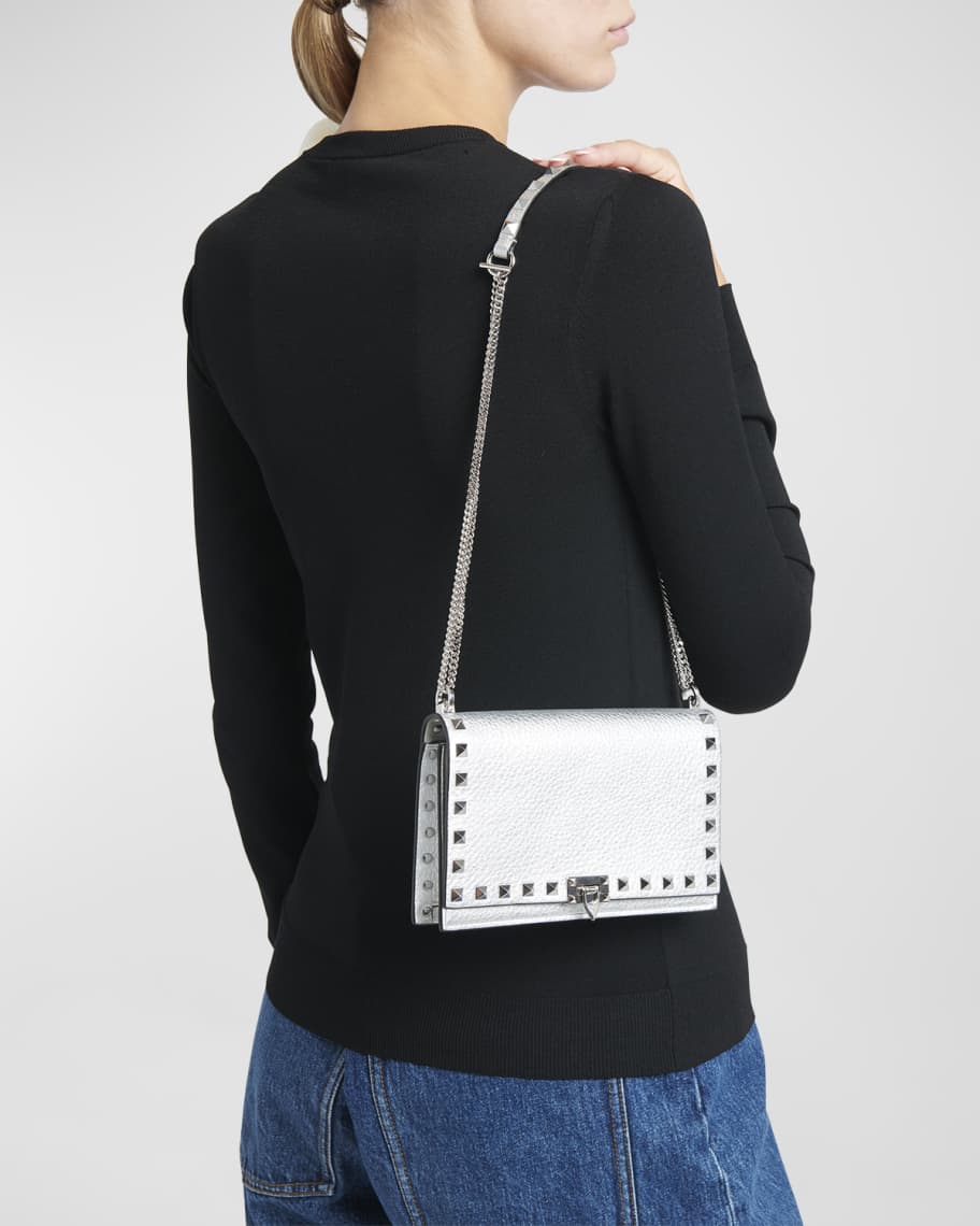 Image 3 of 6: Rockstud Metallic Leather Wallet on Chain