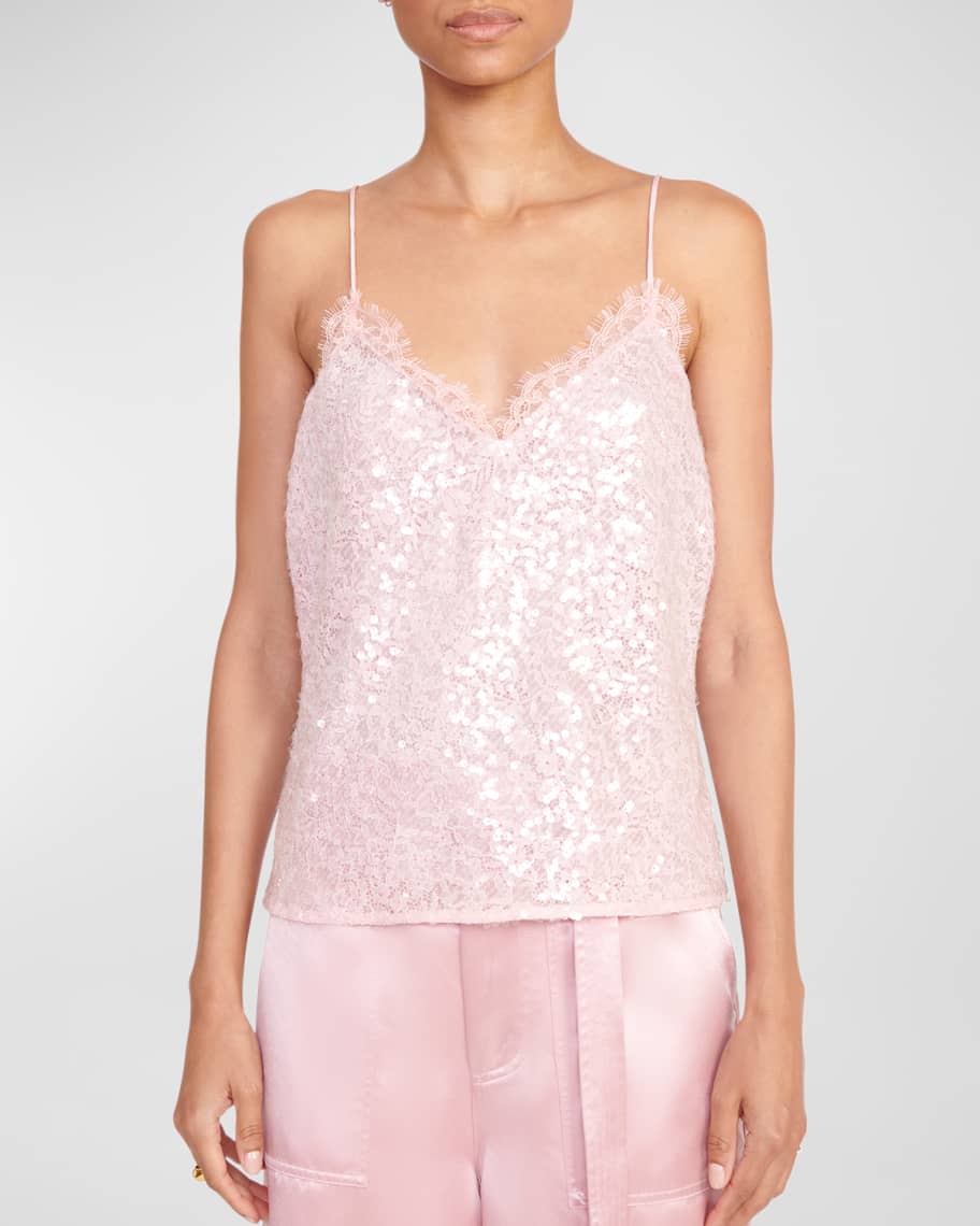 STAUD Kezia Sequin Cami Top with Lace | Neiman Marcus