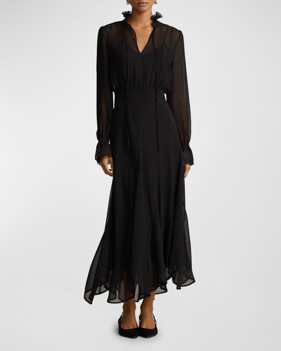 Polo Ralph Lauren Lace-Trim Georgette Maxi Dress | Neiman Marcus