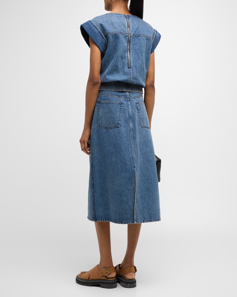 Image 3 of 6: A-Line Denim Midi Skirt