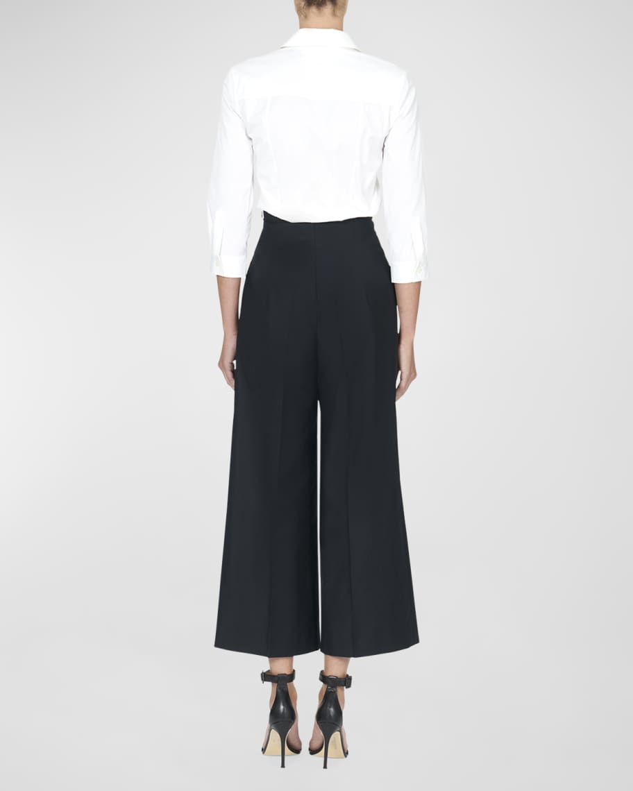 Image 3 of 6: High-Rise Pleated Wide-Leg Crop Pants With Waist Tie