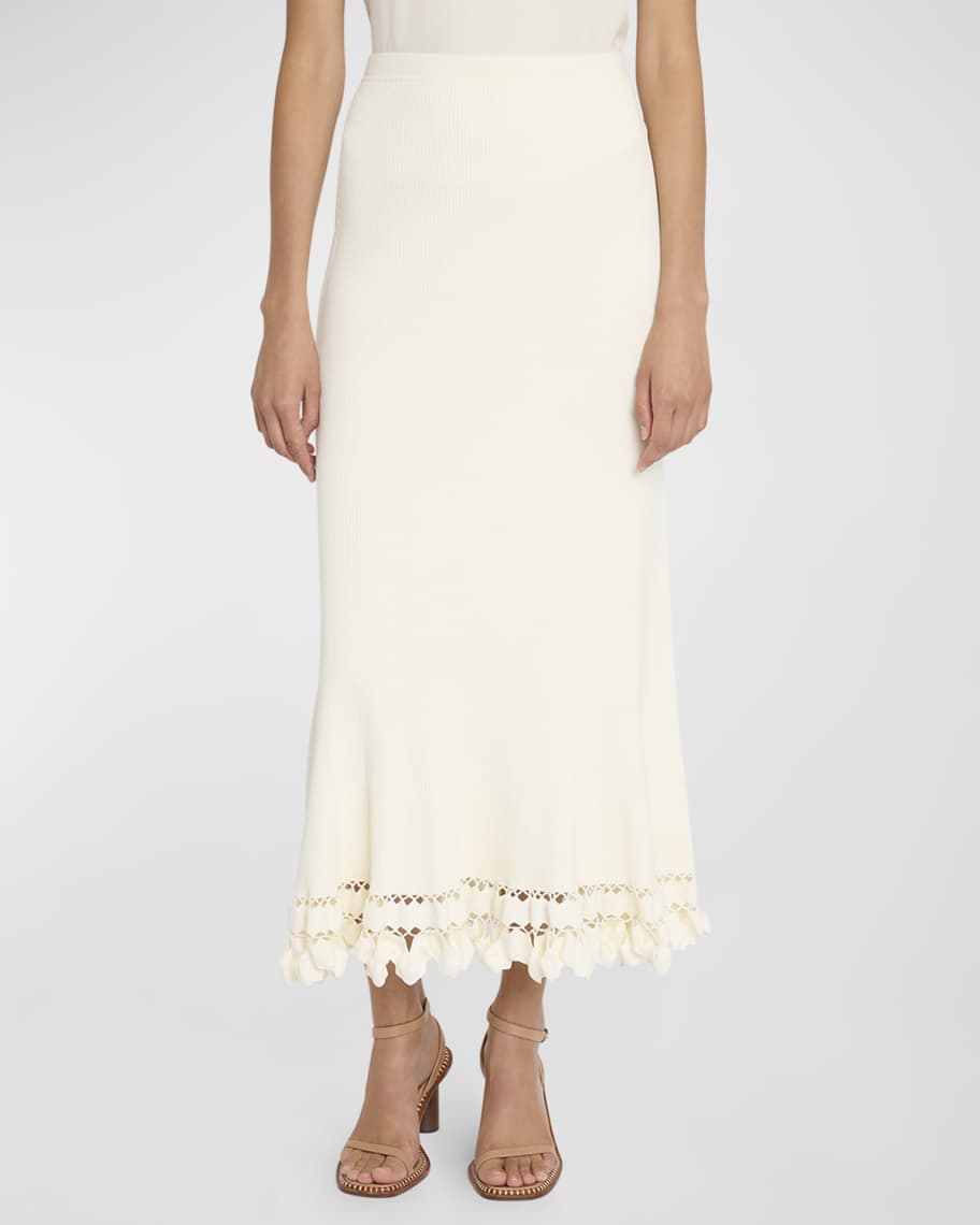 Ulla Johnson Ayla Embellished-Hem Midi Knit Skirt | Neiman Marcus