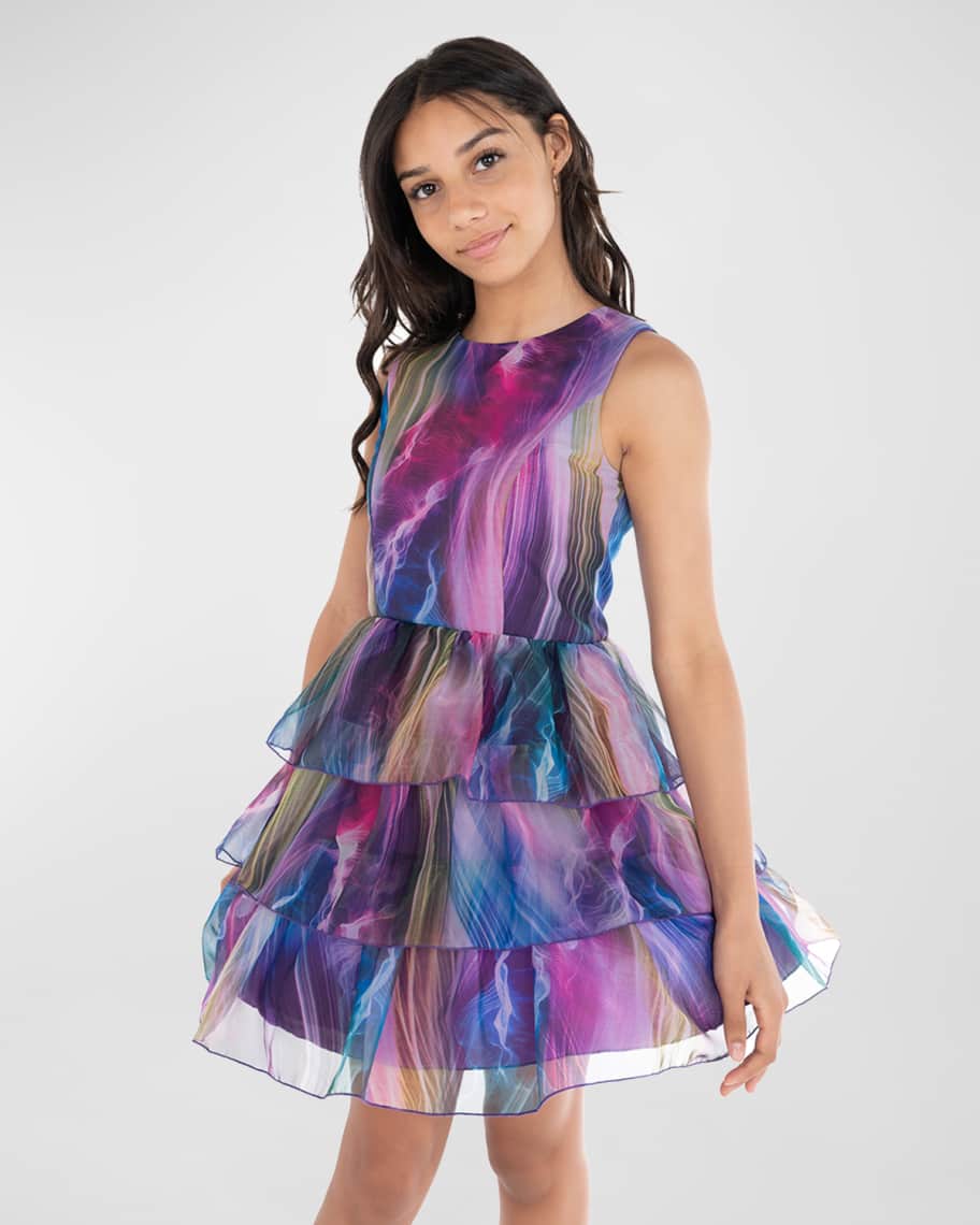 Zoe Girl's Nany Tie Dye-Print Layered Organza Dress, 7-16 | Neiman Marcus