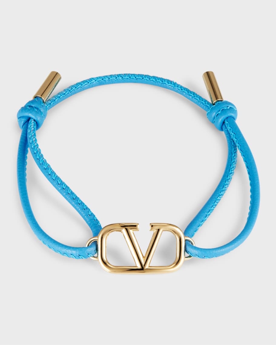 Valentino Garavani Logo on Leather Bracelet, Denim | Neiman