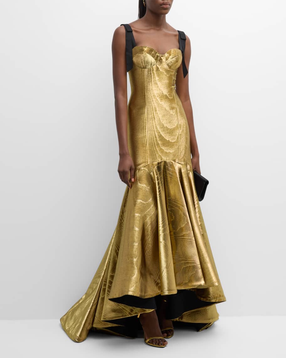 Bach Mai Bow-Shoulder Metallic Bustier Mermaid Gown | Neiman Marcus