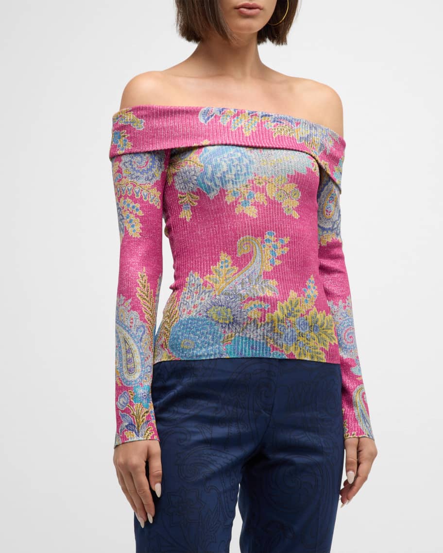 Floral O Neck Drop Shoulder Knitted Sweater