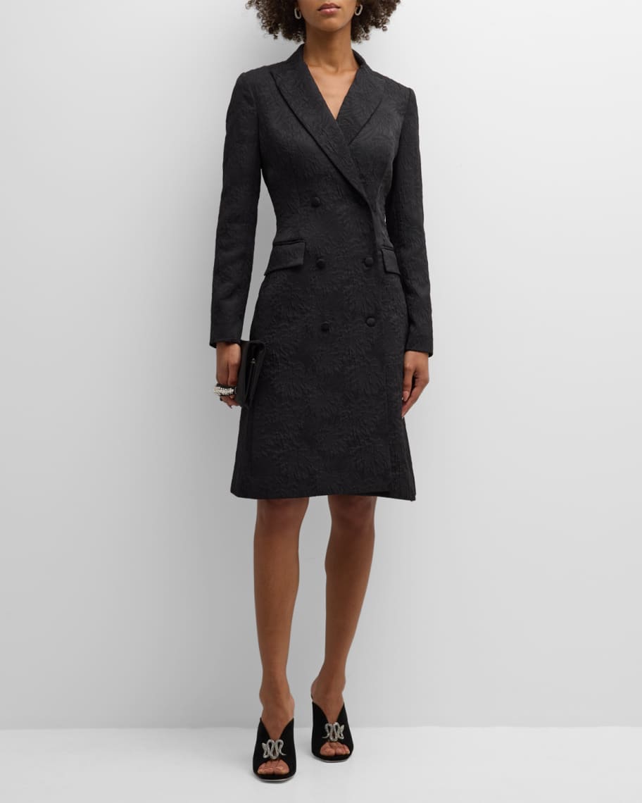 Rickie Freeman for Teri Jon Double-Breasted Jacquard Coat Dress