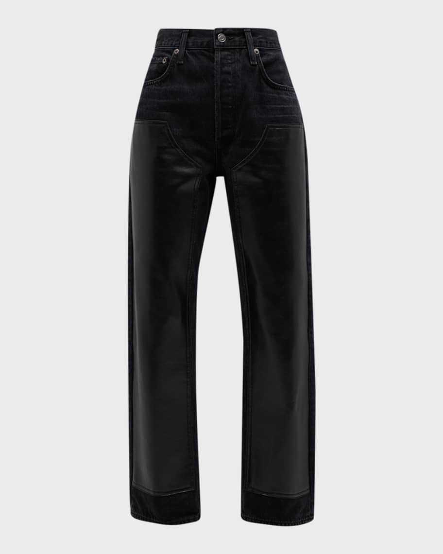 Image 1 of 6: Ryder Straight-Leg Leather Patch Jeans