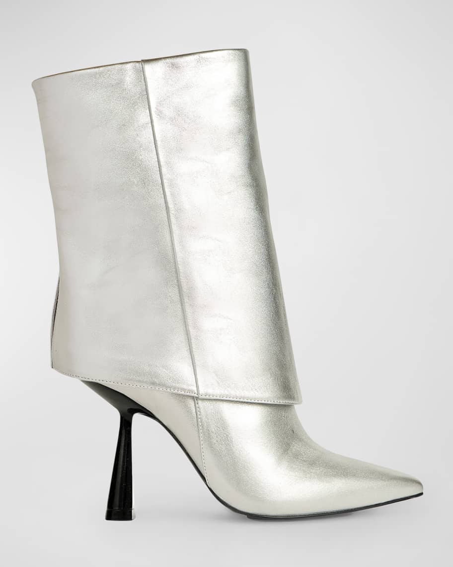 Black Suede Studio Cecille Leather Foldover Stiletto Boots | Neiman Marcus