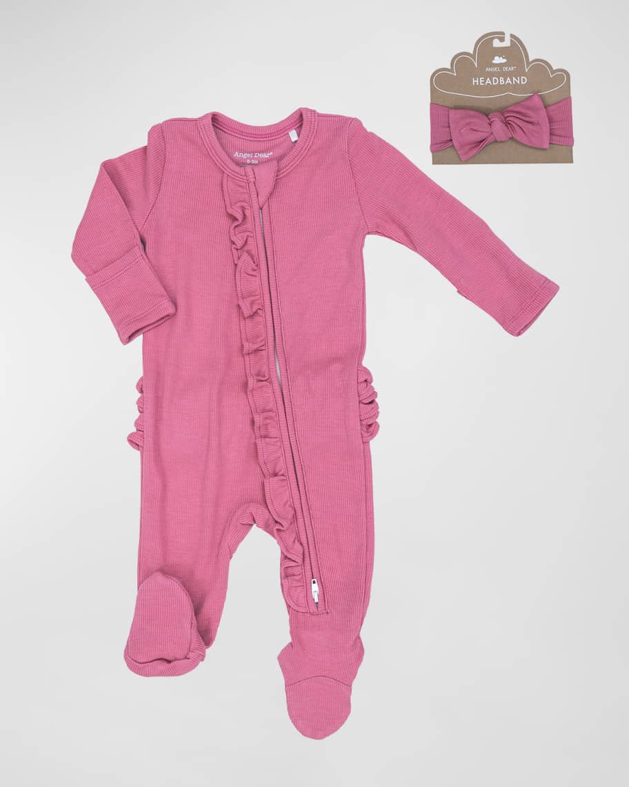 Angel Dear Girl's Ribbed Ruffle Trim Footie, Size Newborn9M Neiman