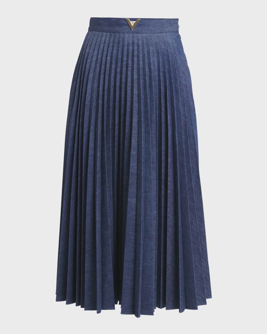 【関税＆送料込み】Valentino Garavani Denim Skirt Valentino Garavani Floral Embroidered Button-Front Denim