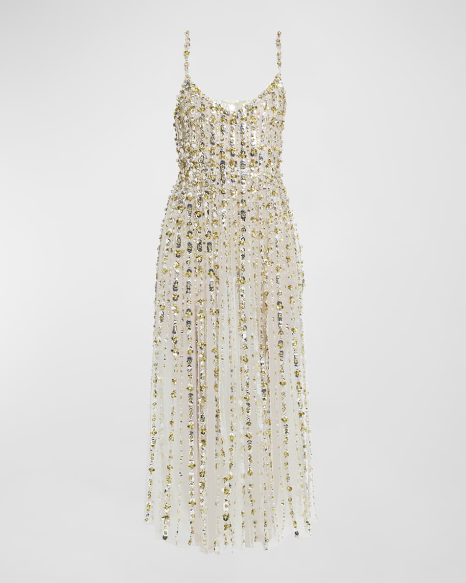 Valentino Garavani Sequin Embroidered Sheer Cocktail Dress