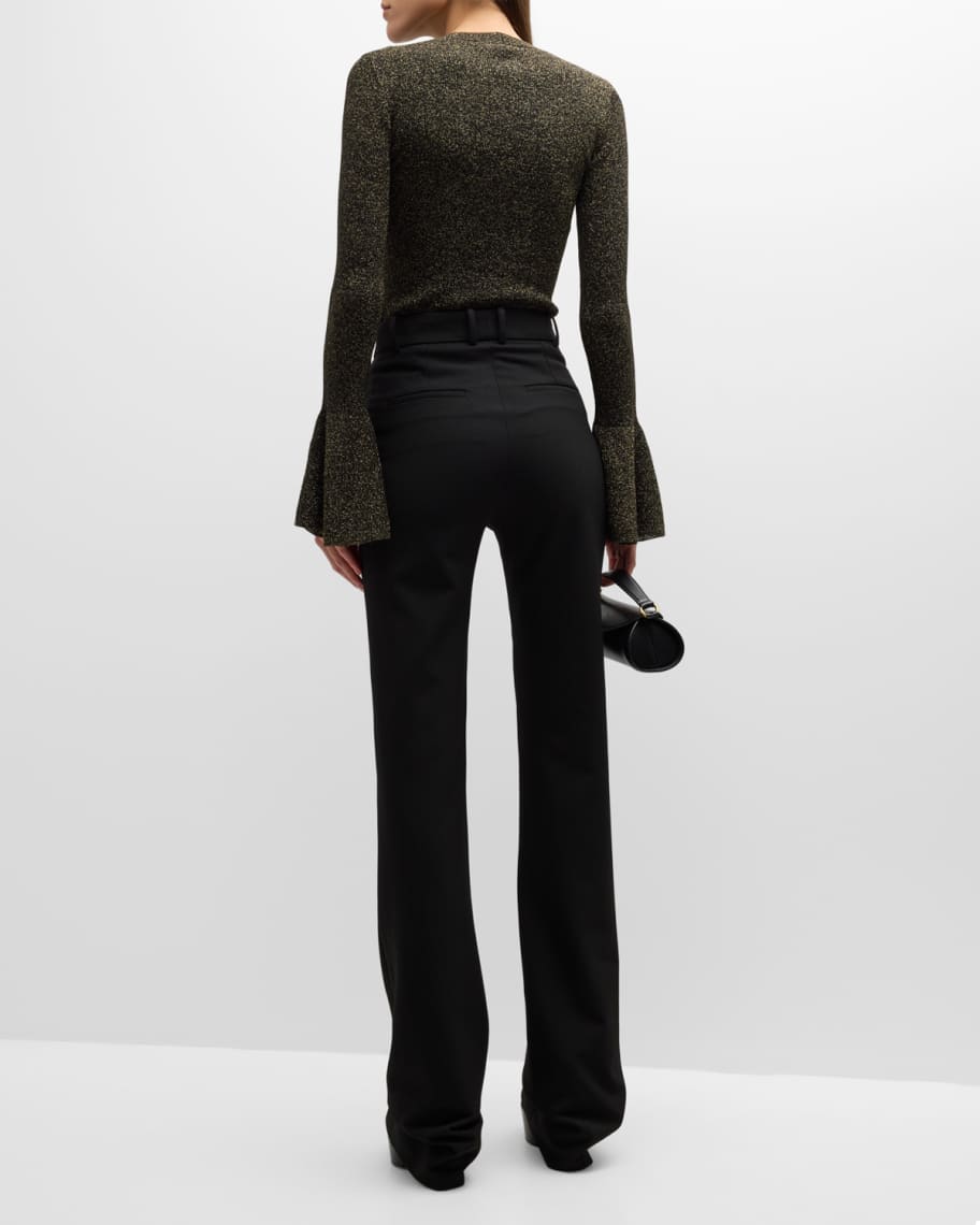 Image 3 of 6: Sparkly Fitted Flare-Sleeve Blouse