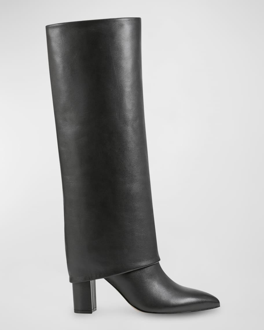 Marc Fisher LTD Leina Leather Foldover-Collar Knee Boots | Neiman Marcus