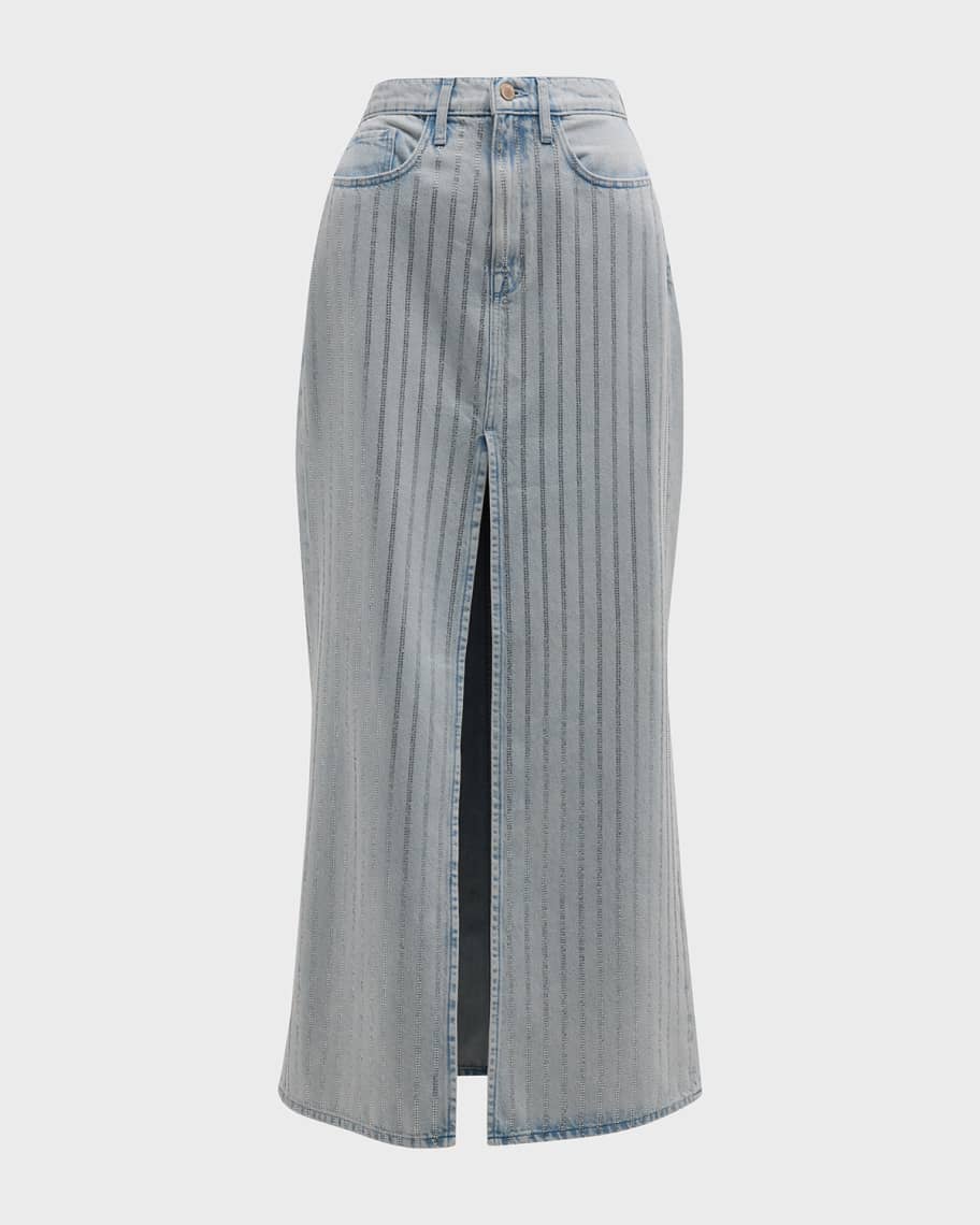Image 2 of 6: Ms. Sofiane Metallic-Stripe Denim Maxi Skirt