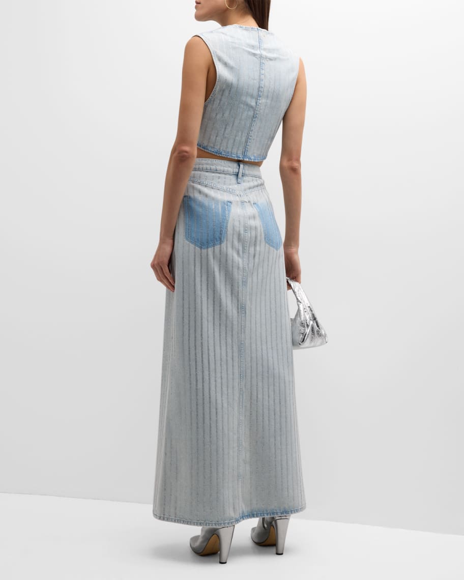 Image 3 of 6: Ms. Sofiane Metallic-Stripe Denim Maxi Skirt