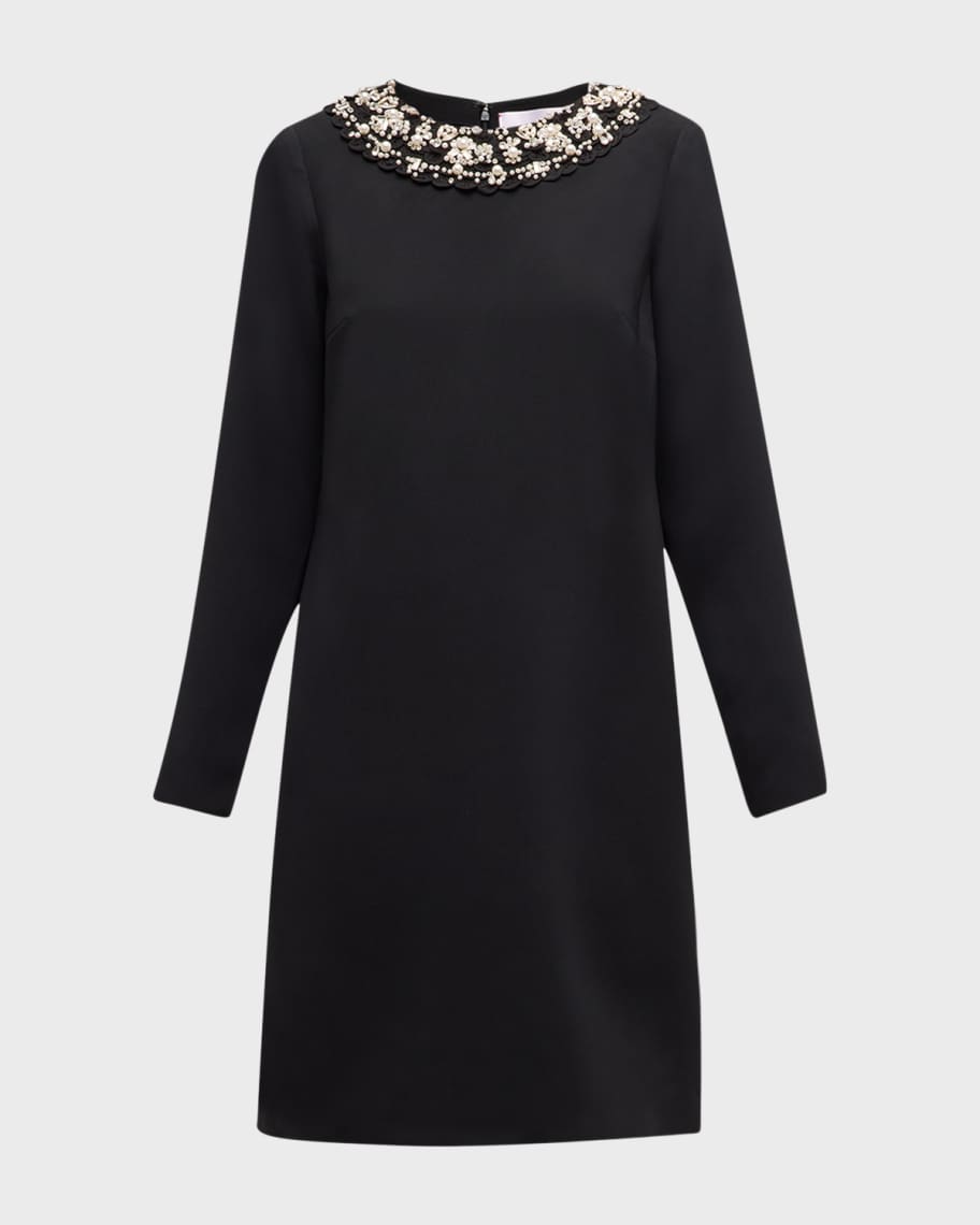 Image 2 of 6: Embellished Long-Sleeve Shift Mini Dress