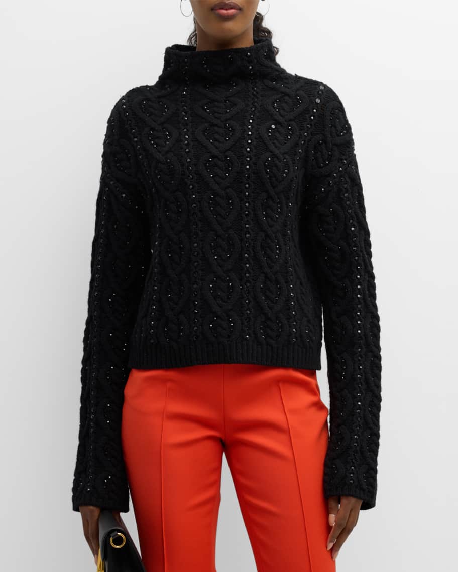 Image 2 of 6: Embellished Cable Cashmere Wool Sweater