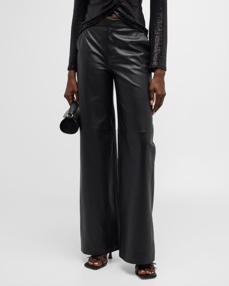 L'Agence Livvy Mid-Rise Straight-Leg Leather Trousers | Neiman Marcus