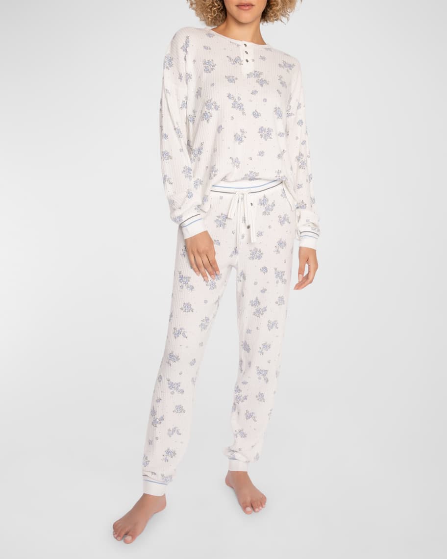 PJ Salvage Ski Jammie Floral-Print Thermal Pajama Set | Neiman Marcus