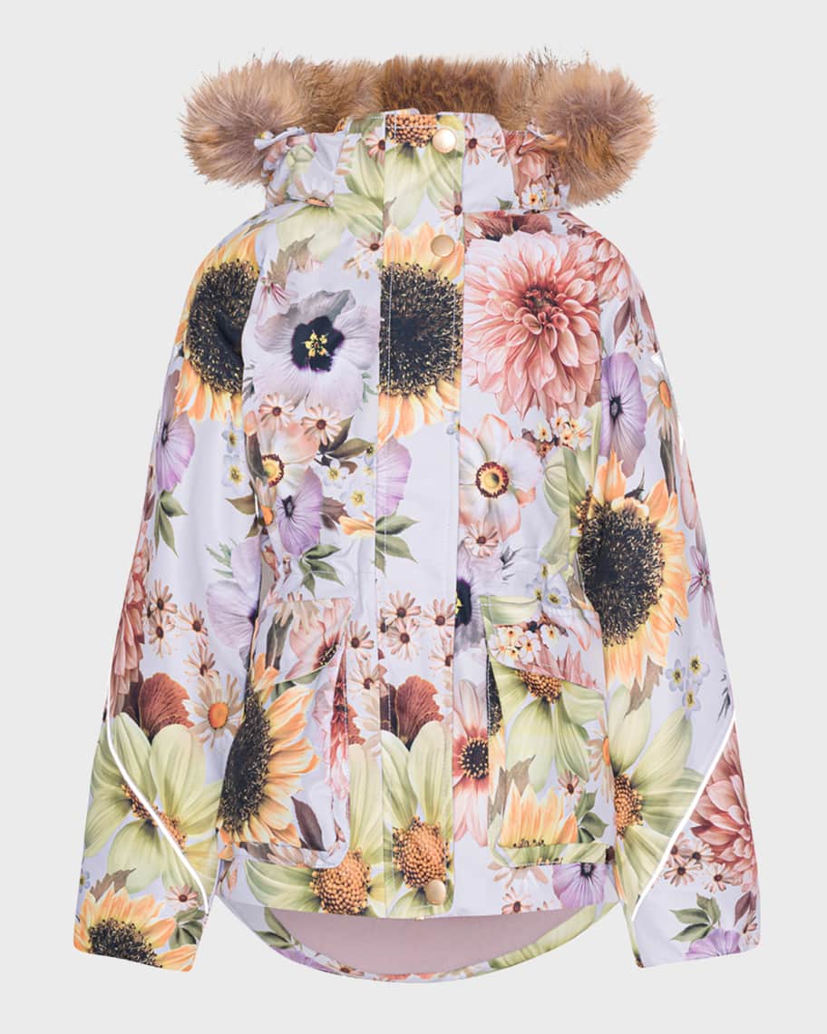 Molo Girl's Cathy Floral-Print Fur Jacket, Size 8-12 | Neiman Marcus