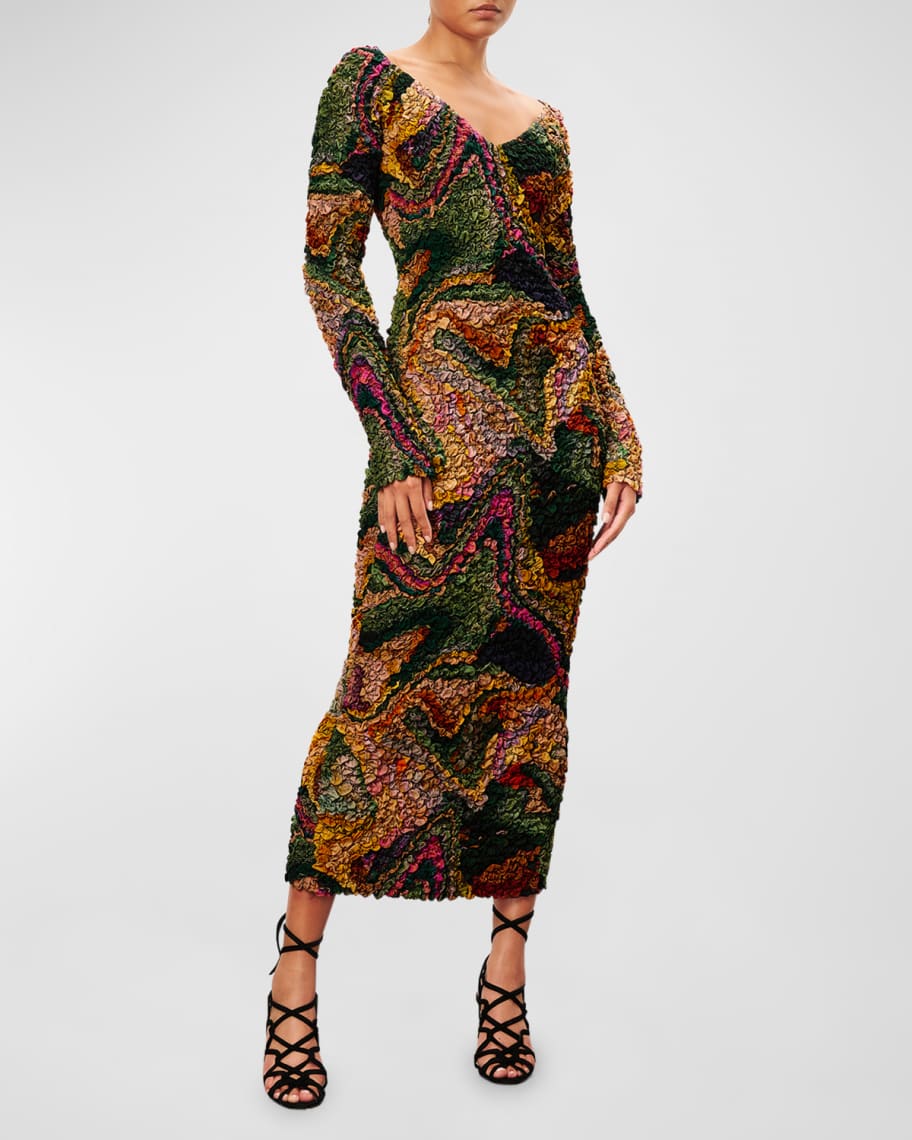 Mara Hoffman Eliza Smocked Abstract-Print Midi Dress | Neiman Marcus