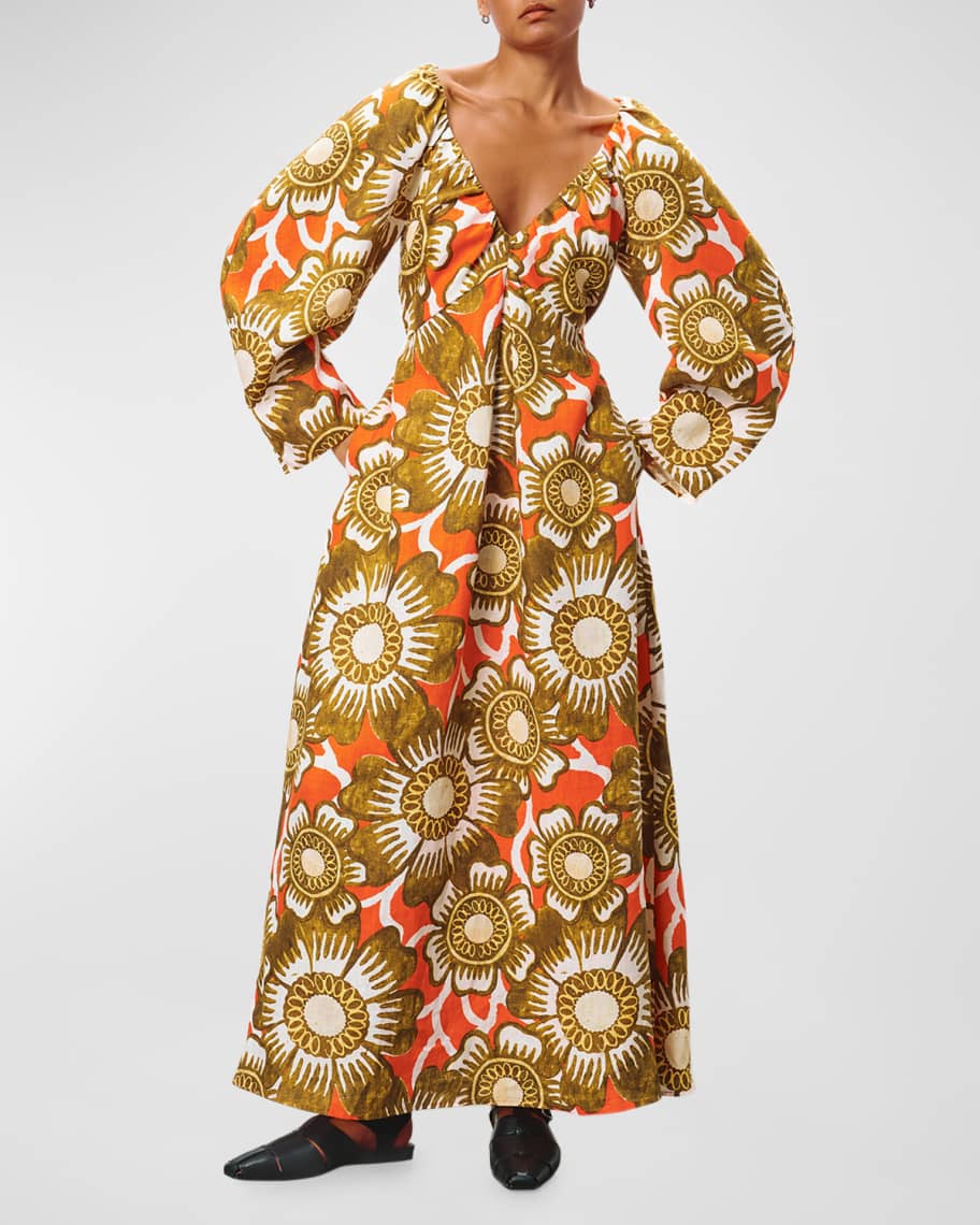 Mara Hoffman Ophelia Floral Hemp Plunge Maxi Dress | Neiman Marcus