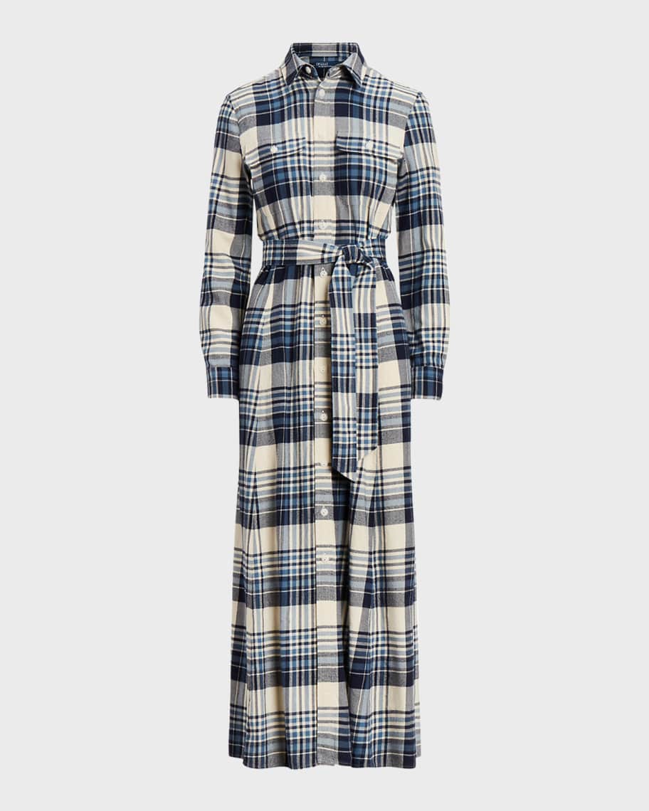 Image 2 of 5: Plaid Cotton Twill Shirtdress