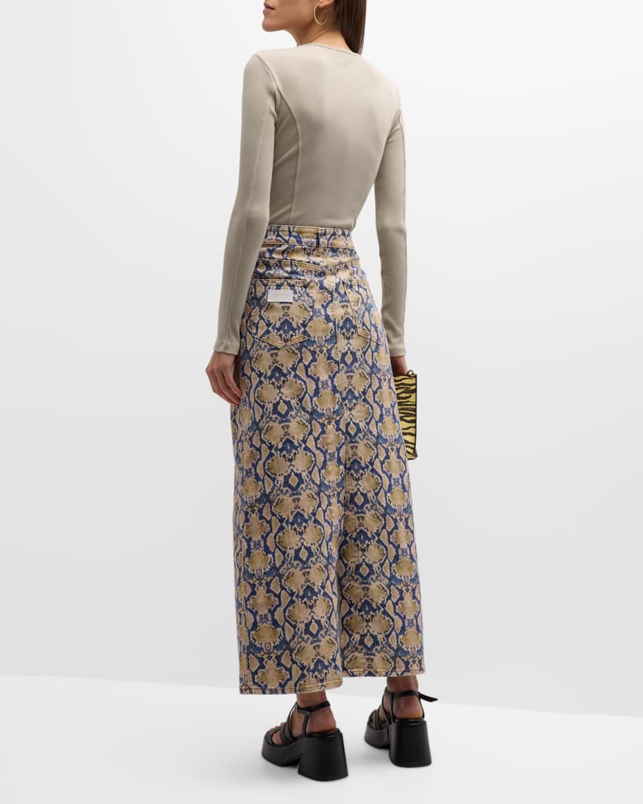 Image 3 of 6: Iry Snake-Print Denim Maxi Skirt