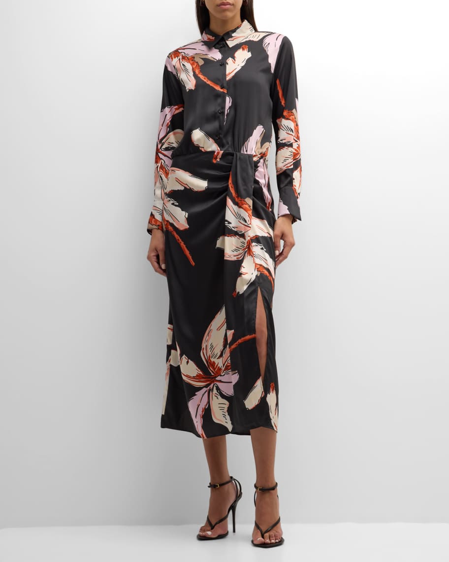 Image 2 of 6: Alghero Draped Floral-Print Midi Shirtdress