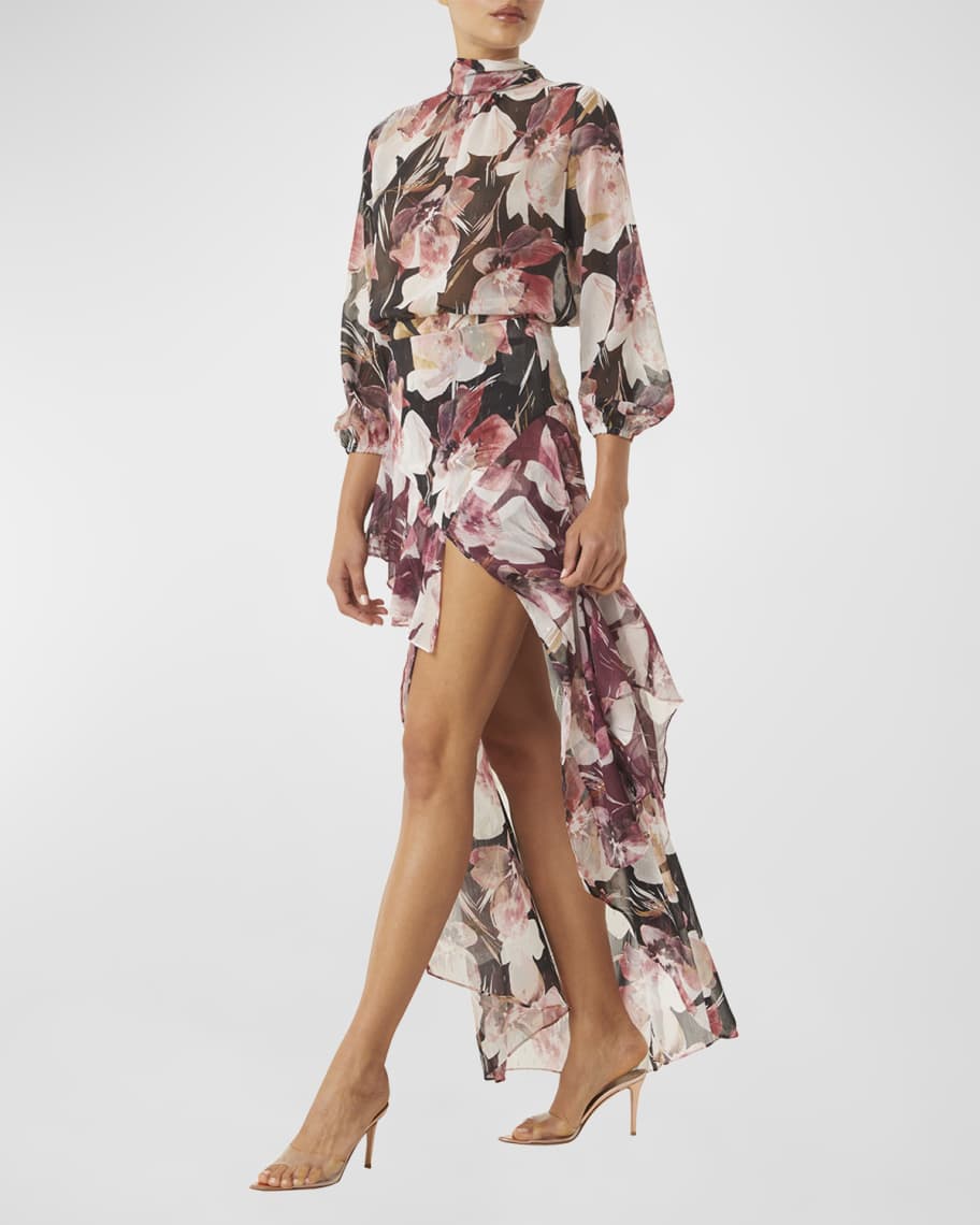 Image 3 of 3: Franca Floral Chiffon High-Low Maxi Skirt
